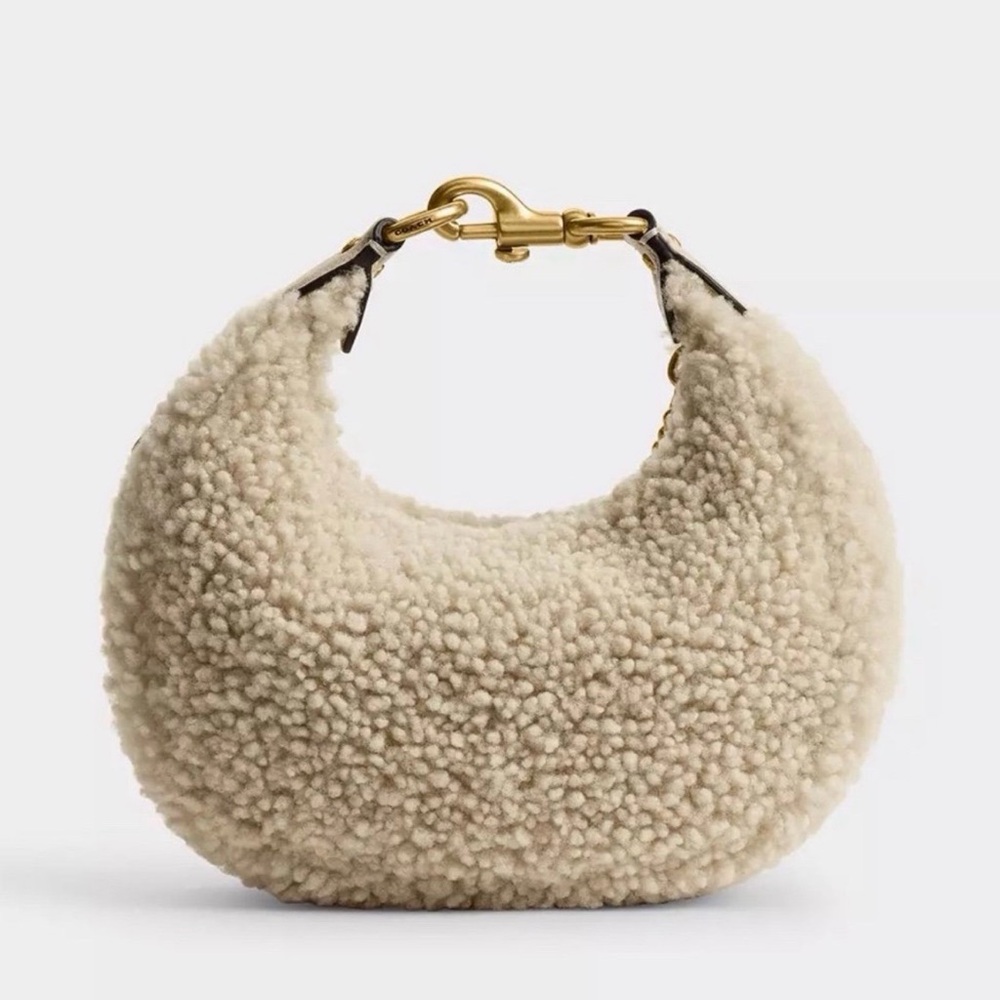 Coach Joni Bag in Shearling & Glovetanned Leather Brass/Beige NWT - Picture 3 of 16